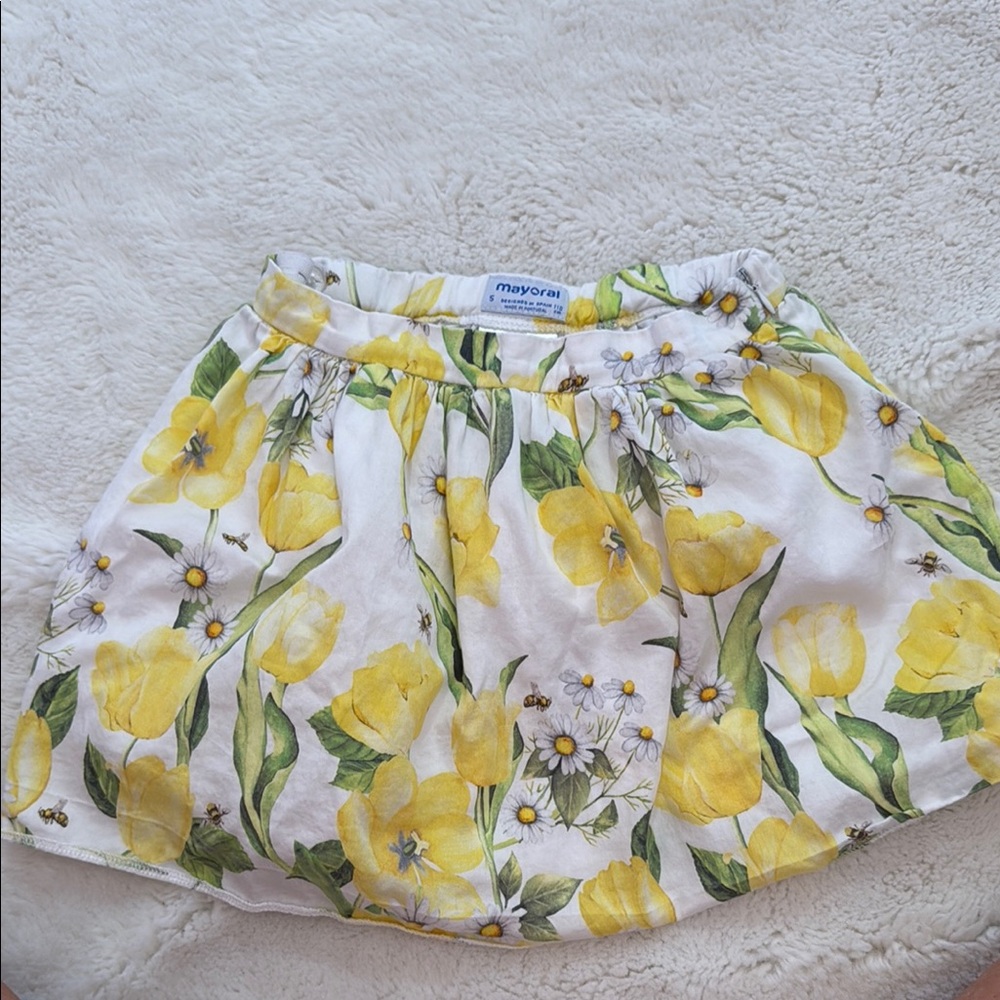 Mayoral White Skirt with Yellow Floral Design